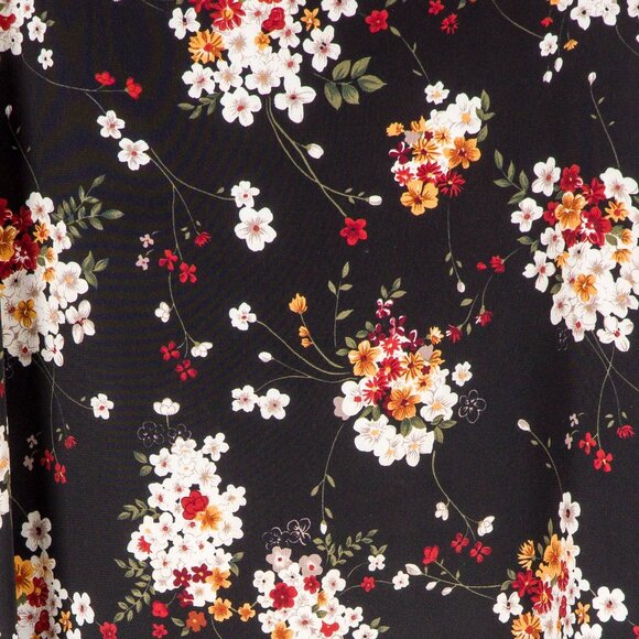 LA Belle VTG Maxi Skirt 3 Juniors Black Floral White Red Orange Long Modest USA - Picture 5 of 8